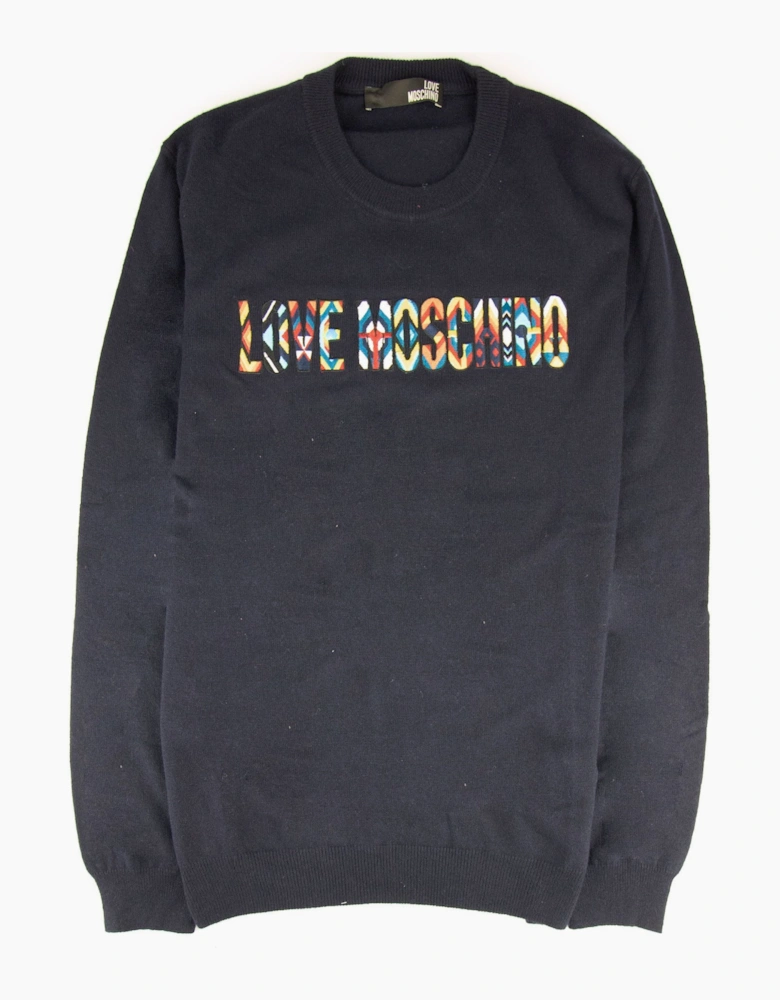 Love Moschino Embroidered Logo Knitted Sweatshirts Navy