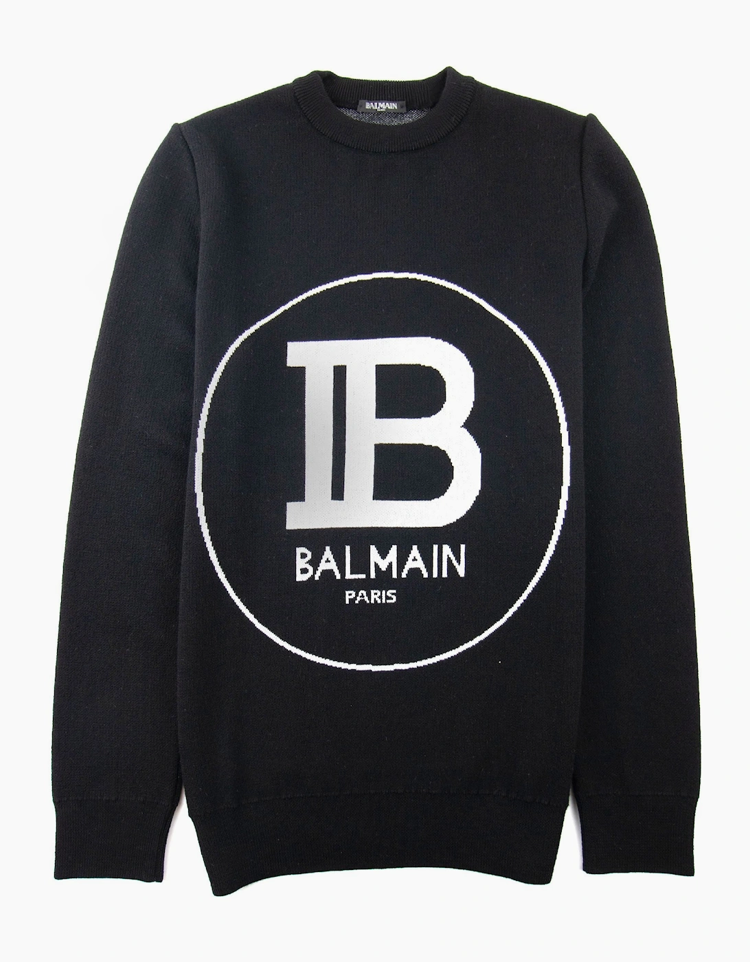 Balmain Circle Logo Knitted Crew Neck Sweatshirt Black