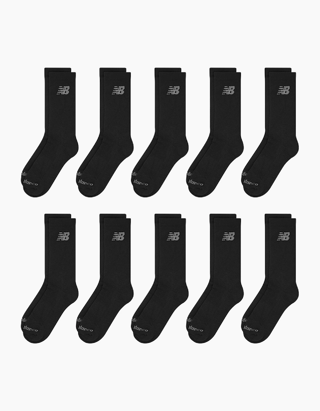 New Balance Unisex Black 10-Pack Cushioned Crew Socks - Size: 7-8.5