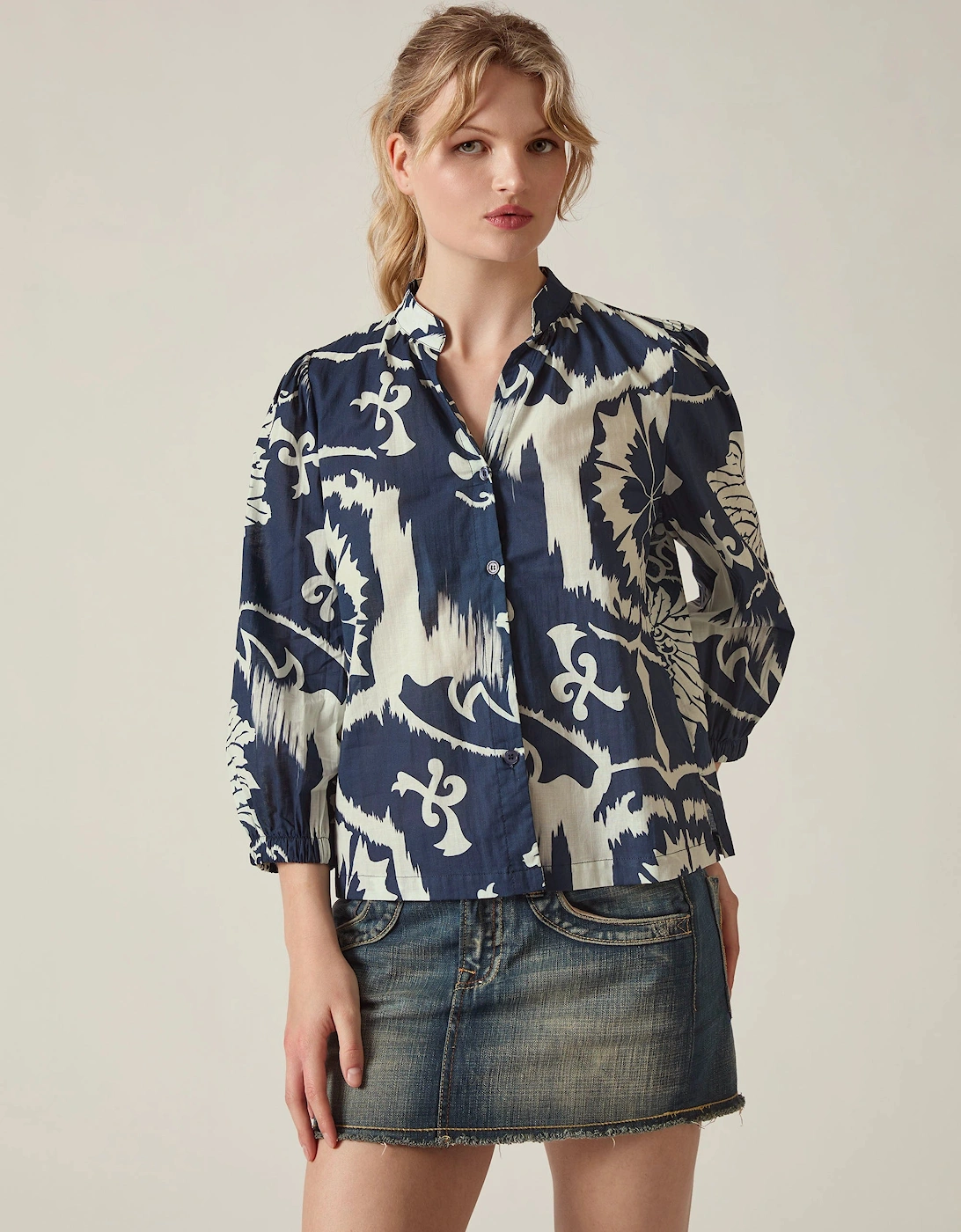 Navy Ornamental Print Shirt