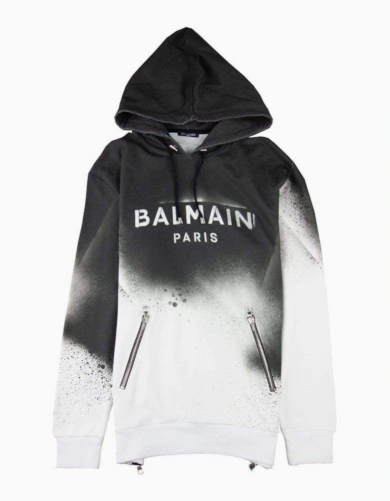 Balmain Graffiti-effect Hooded Sweatshirt Black/White