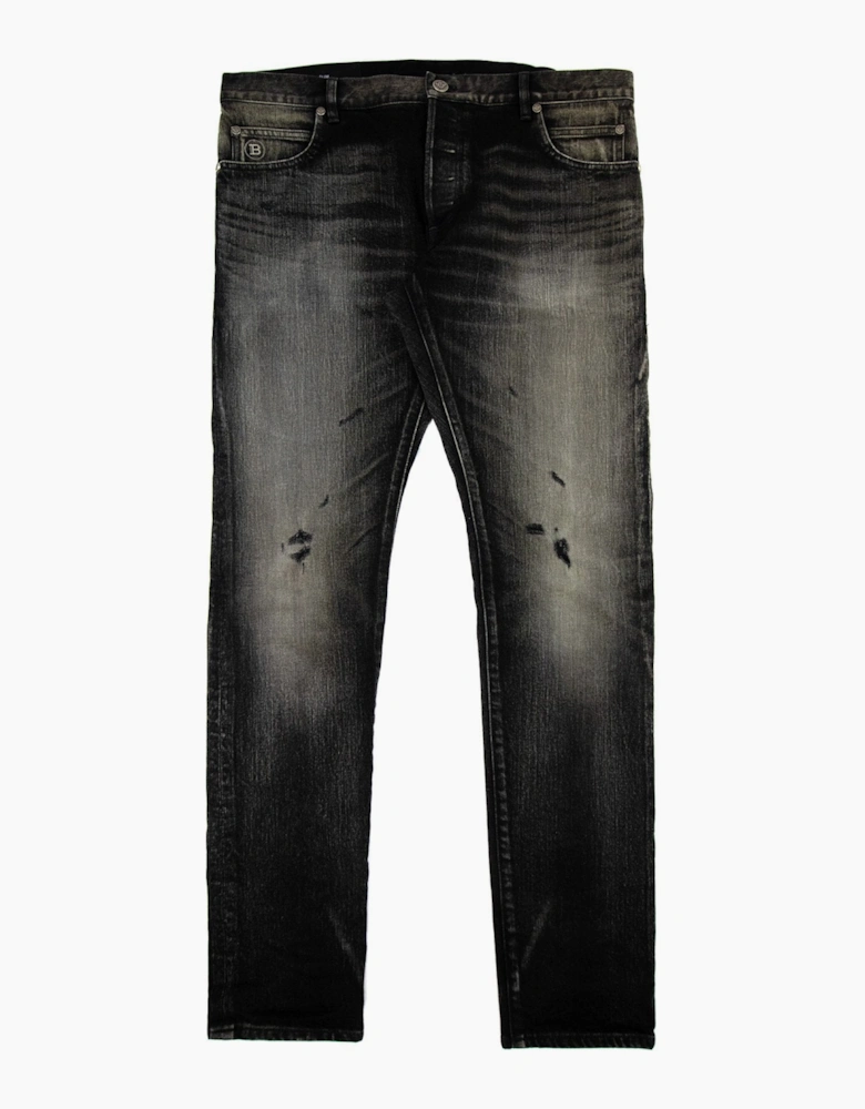 Balmain Distressed Slim Selvedge Jeans Black