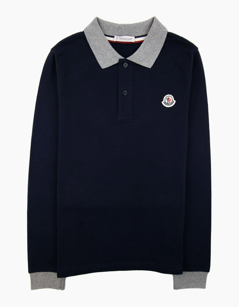 Moncler Junior Logo Maglia Polo Navy