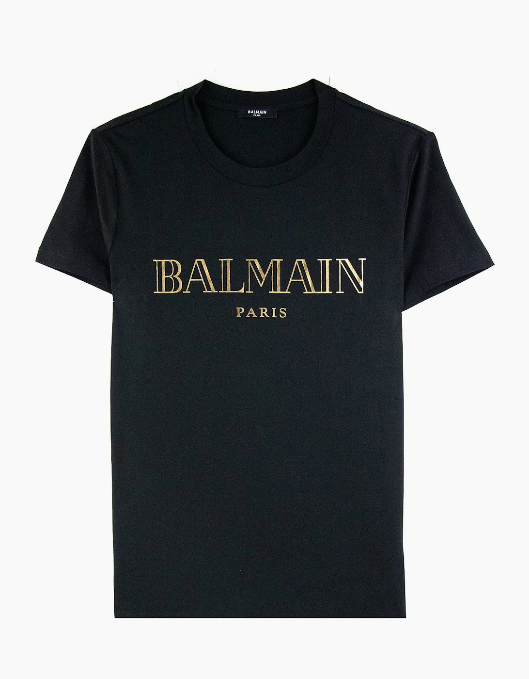 Balmain Logo Print Cotton T Shirt Black/gold