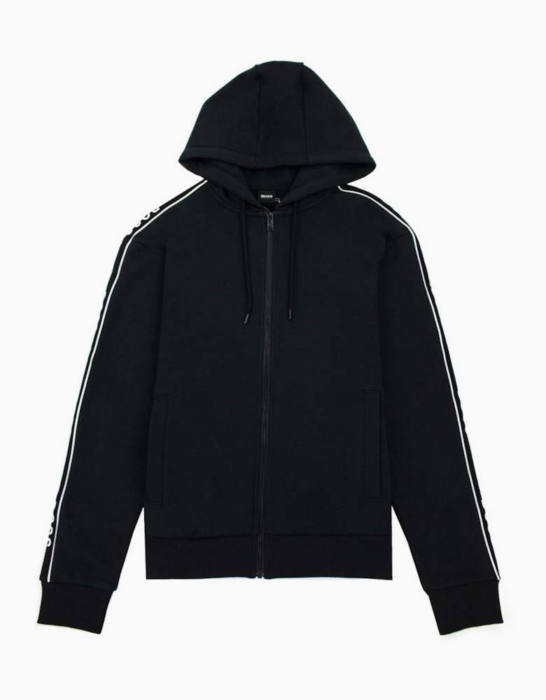 Hugo Boss Seegar Tape Logo Zip Up Hooded Sweatshirt Black 001