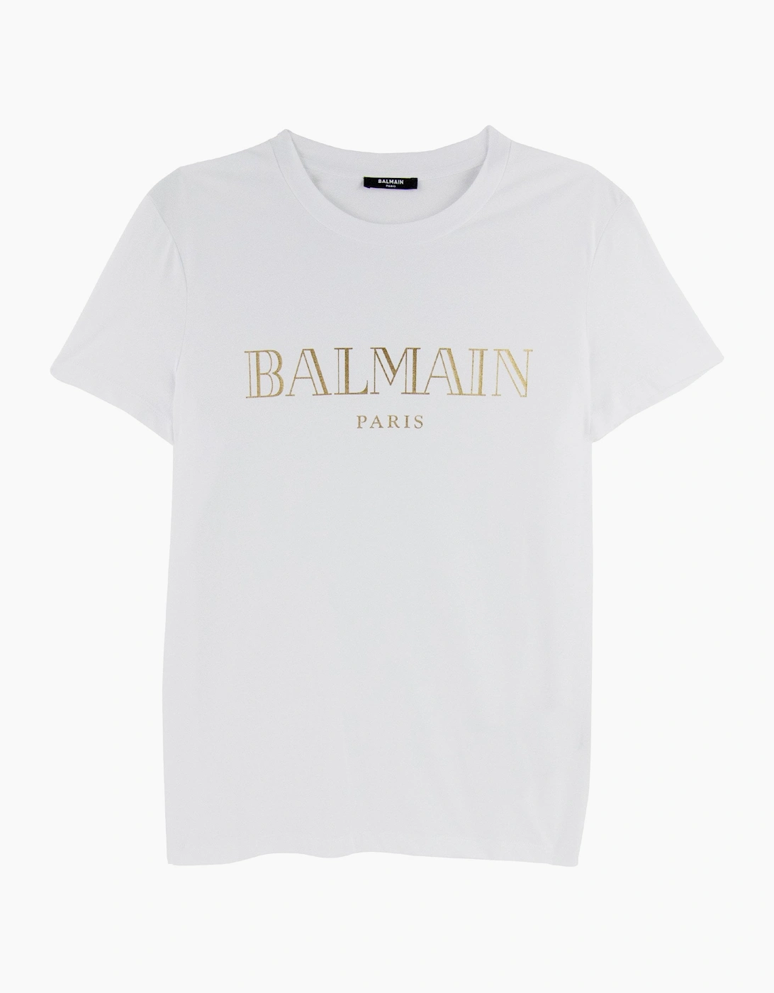 Balmain Logo Print Cotton T Shirt White/gold