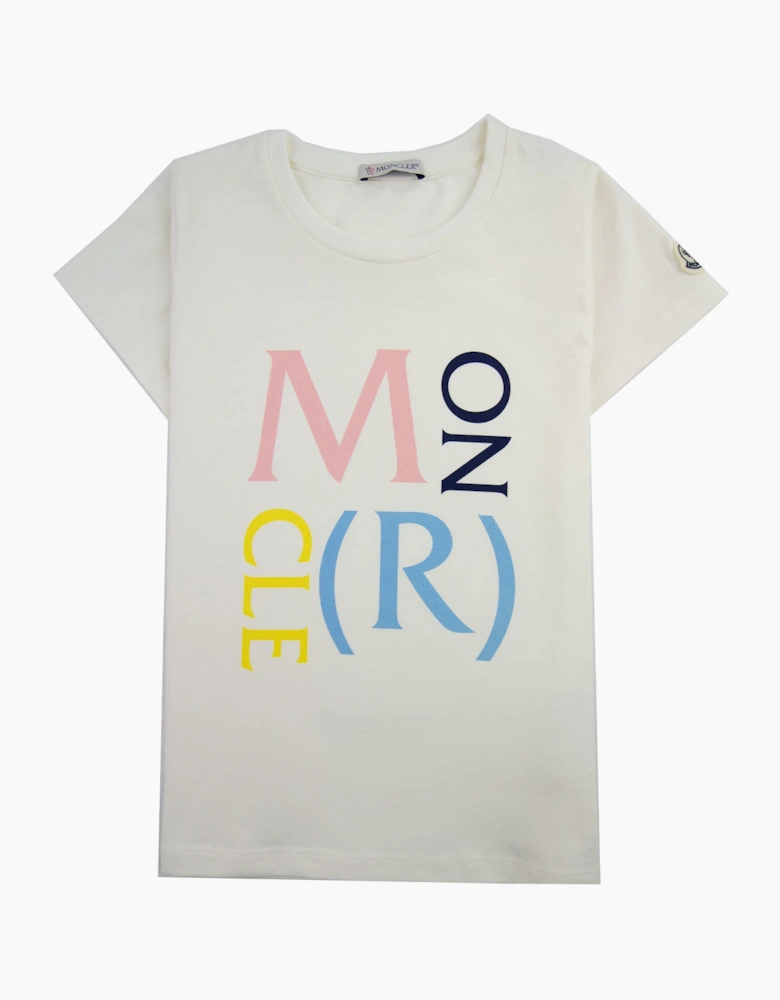 Moncler Junior Maglia Logo Print T-shirt White 034