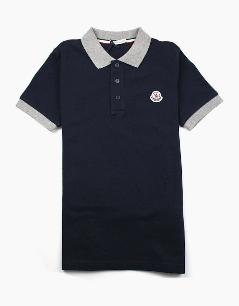 Moncler Junior Contrast Collar Short Sleeve Polo Shirt Navy/Grey