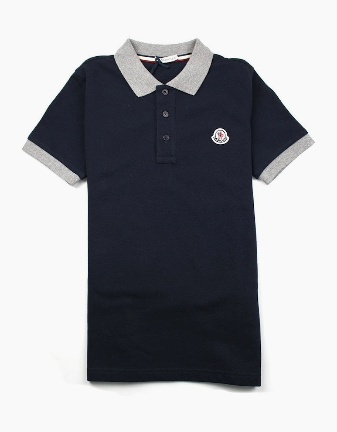 Moncler Junior Contrast Collar Short Sleeve Polo Shirt Navy/Grey, 3 of 2
