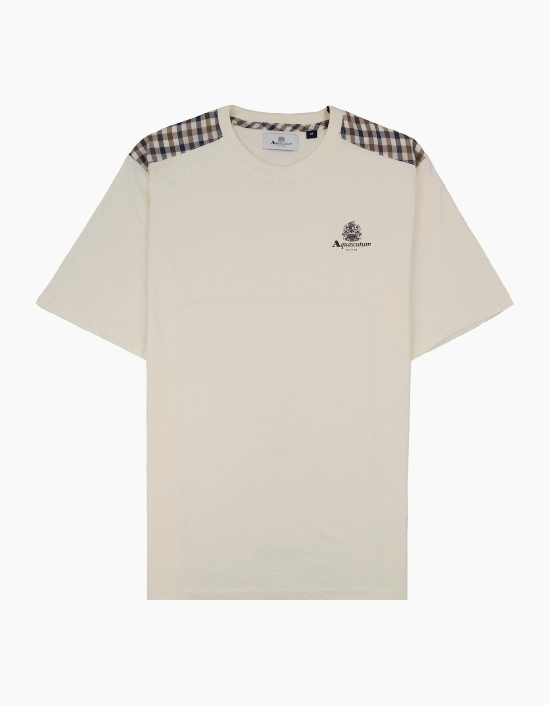 Aquascutum Men's Aquascutum Club Check Shoulder T-shirt Old White - Tan