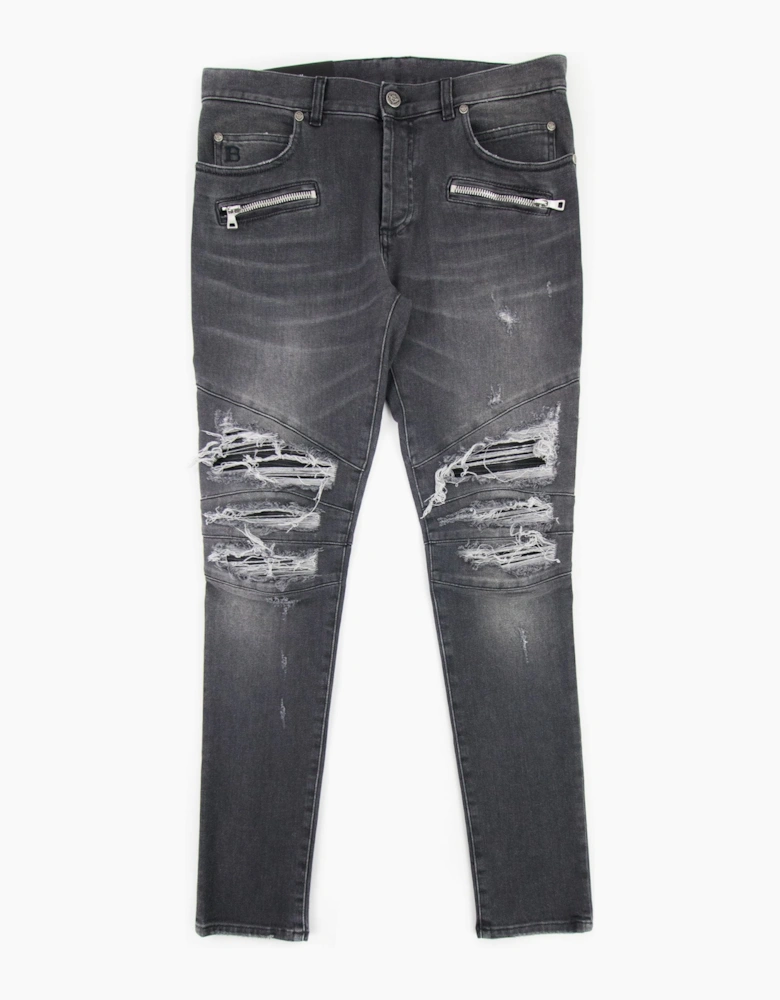 Balmain Slim Cut Ripped Black Faded Cotton Jeans Black