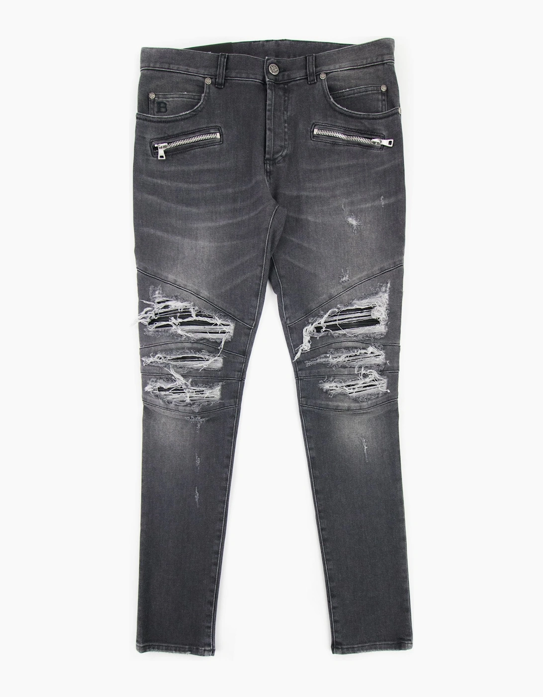 Balmain Slim Cut Ripped Black Faded Cotton Jeans Black