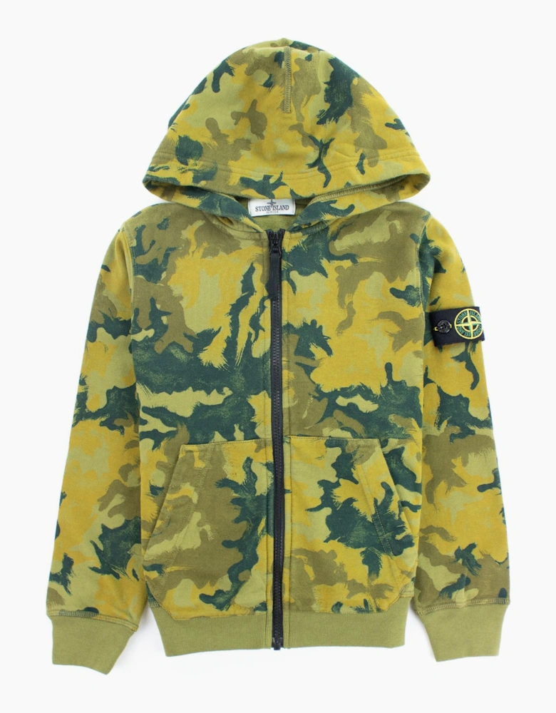 Stone Island Junior Camouflage Hoodie Olive V0058