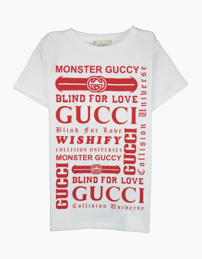 Gucci Junior Logomania Print T-Shirt Cream/Red 9250