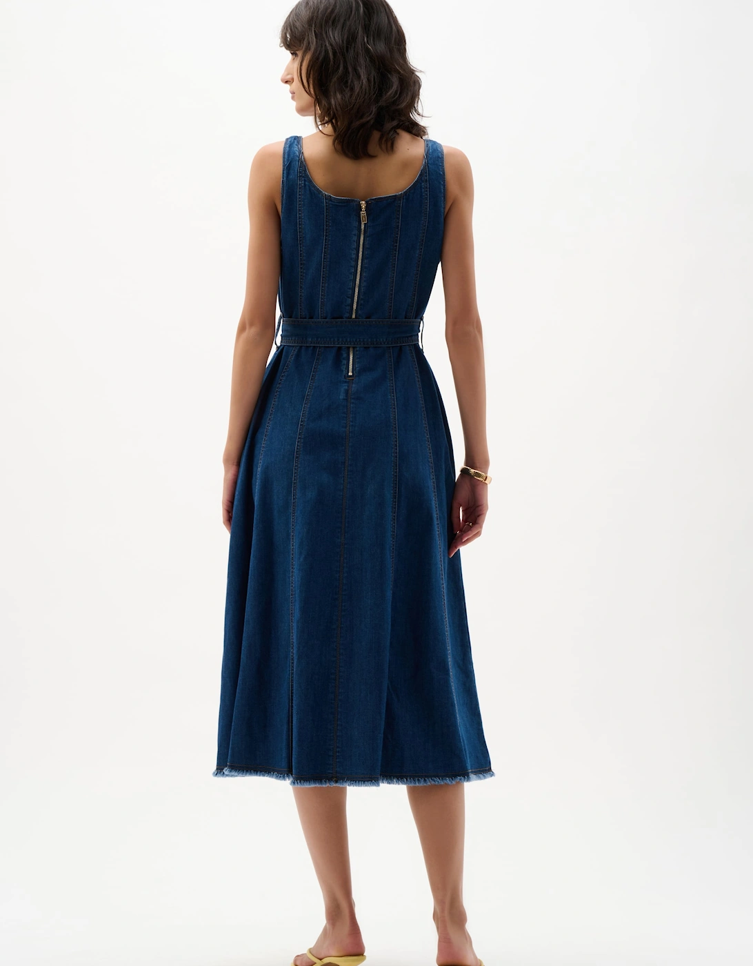 Midi fit and flare denim dress with belt