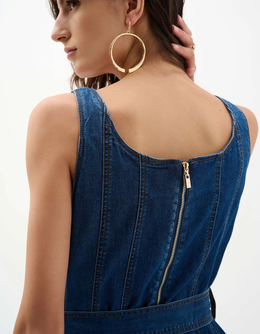 Midi fit and flare denim dress with belt
