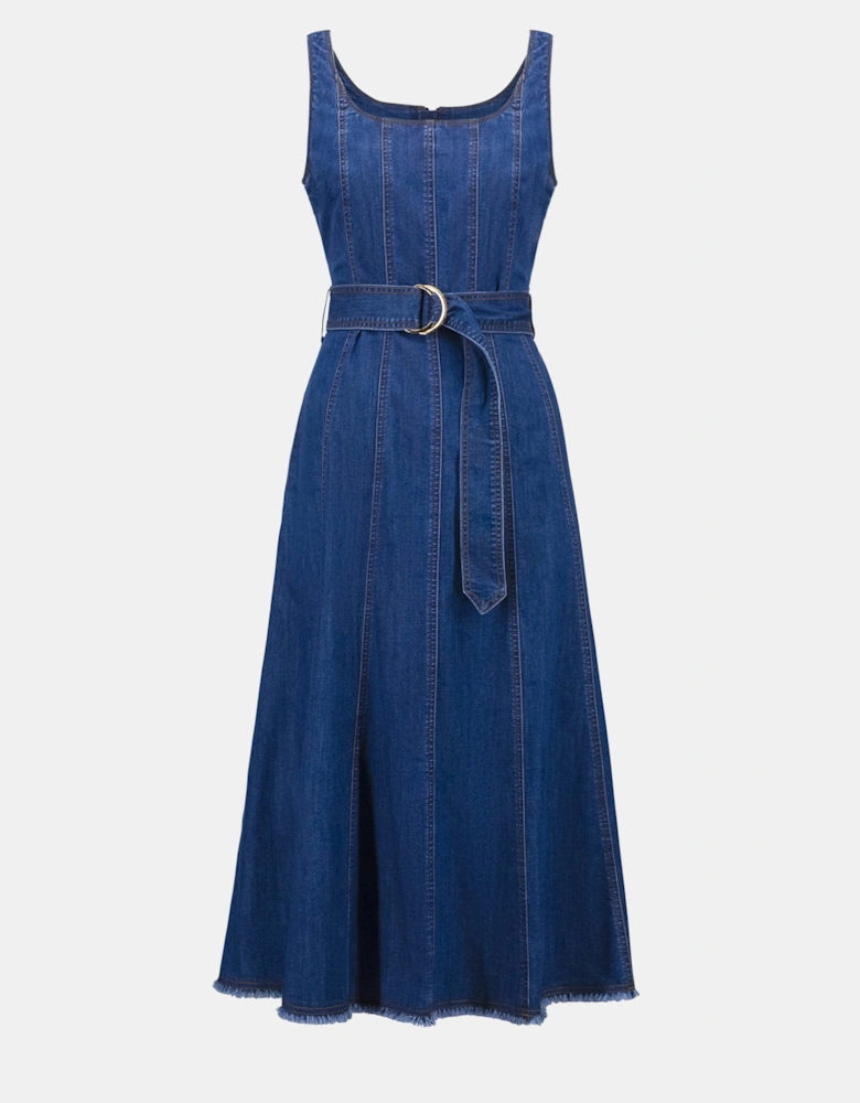 Midi fit and flare denim dress with belt