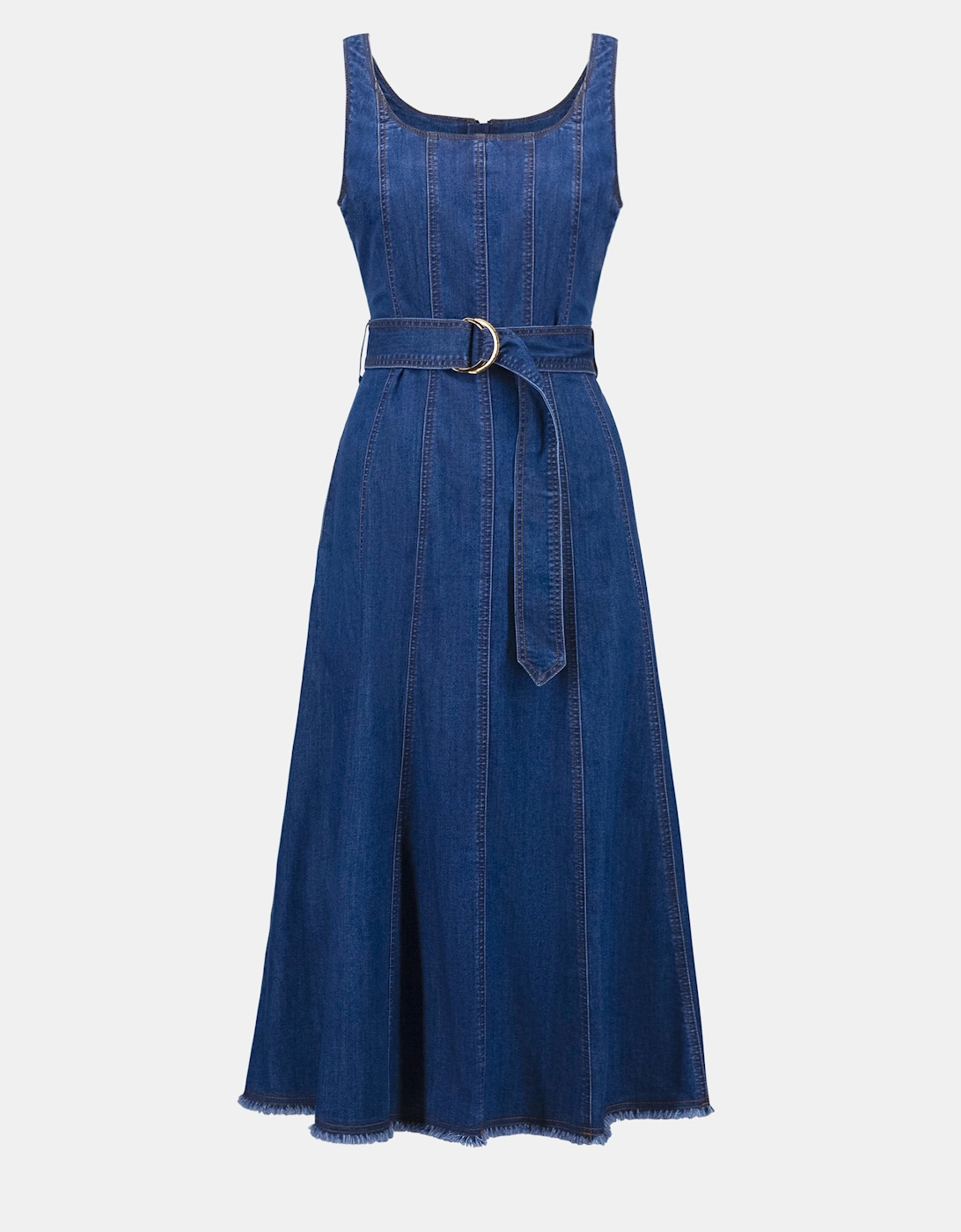 Midi fit and flare denim dress with belt