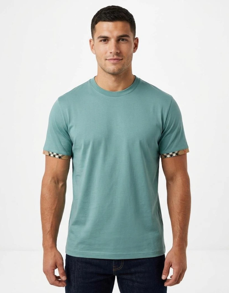 Burberry Ellison Check Sleeves T Shirt Aqua Green