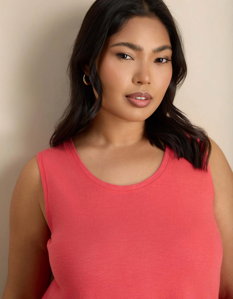Pink Cotton Slub Round Neck Vest