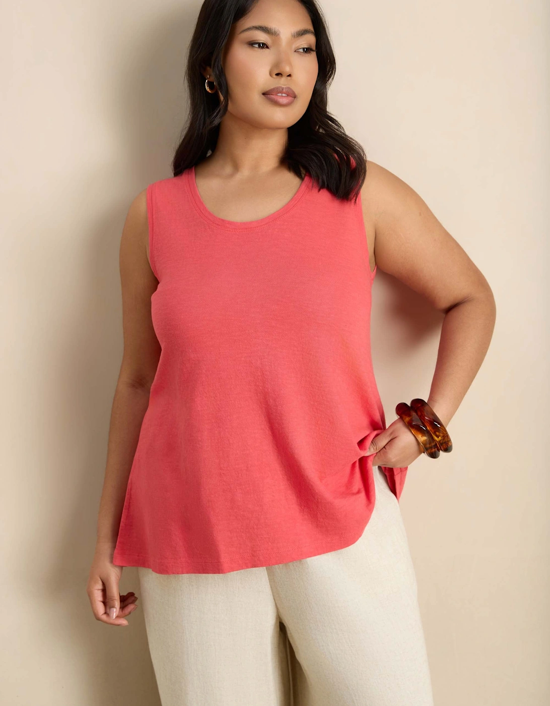 Pink Cotton Slub Round Neck Vest