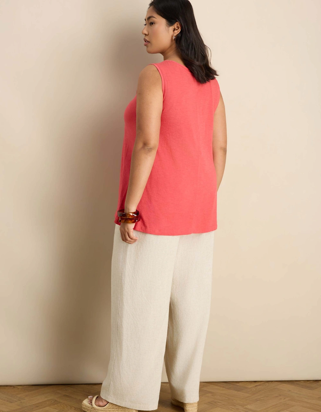 Pink Cotton Slub Round Neck Vest