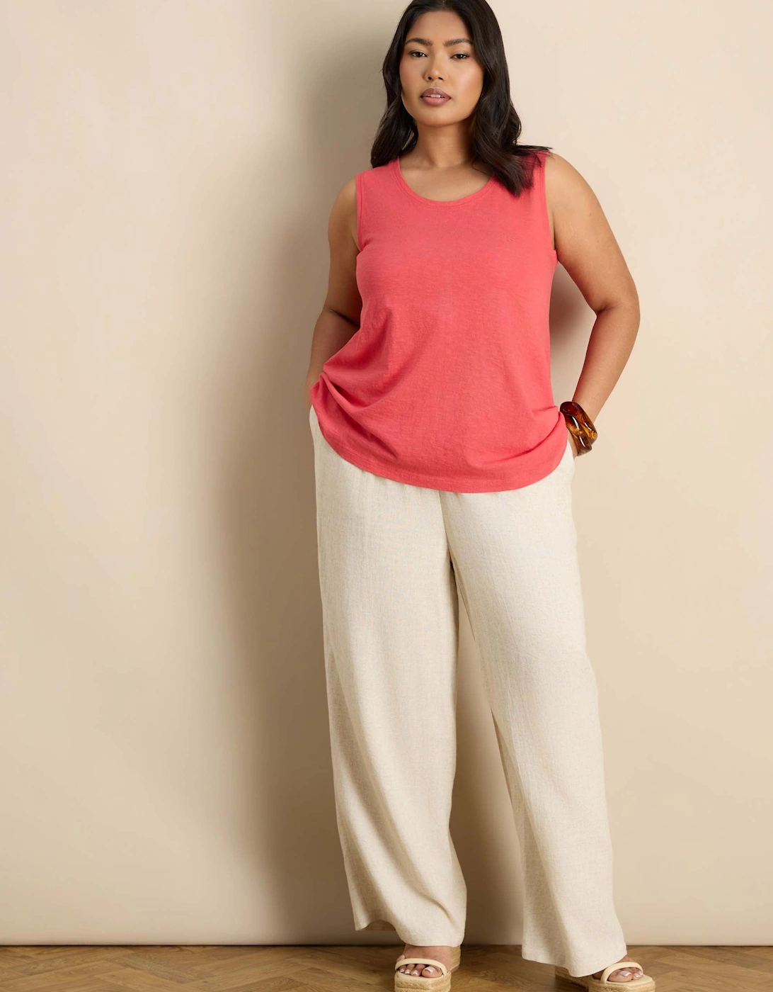 Pink Cotton Slub Round Neck Vest