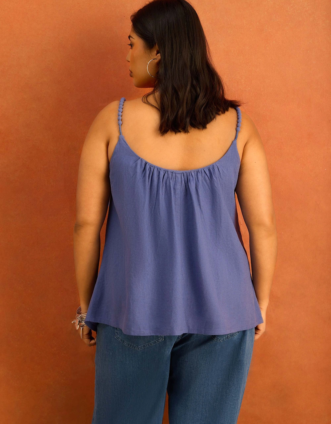 Blue Bobble Linen Blend Trim Cami