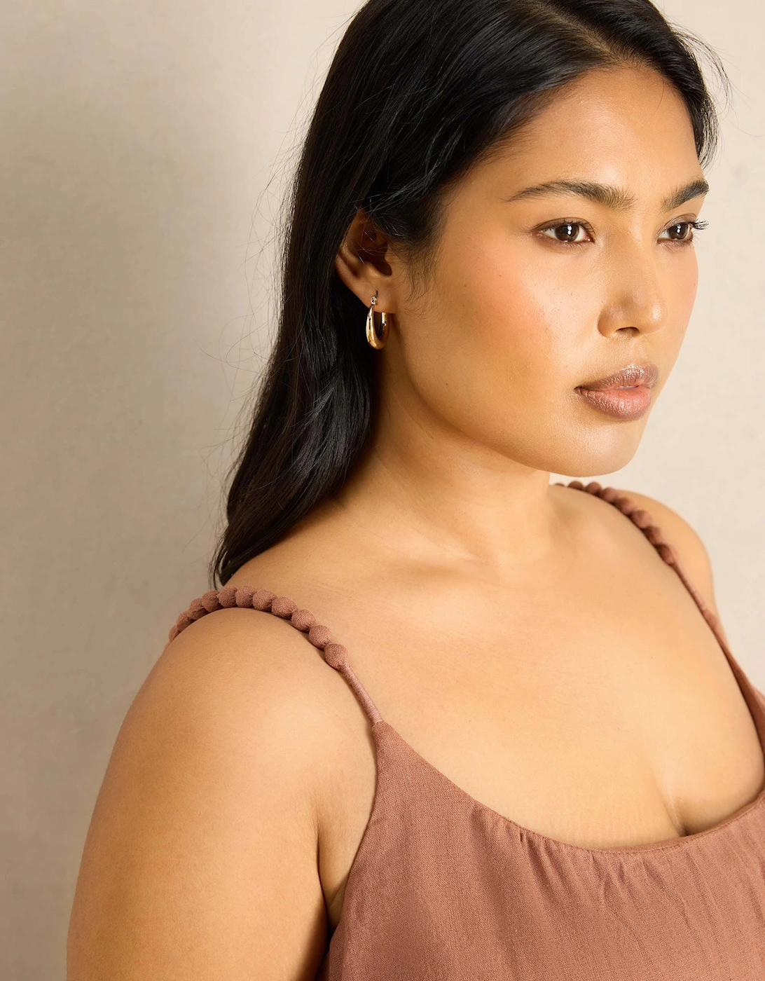 Tan Linen Blend Bobble Trim Maxi Dress