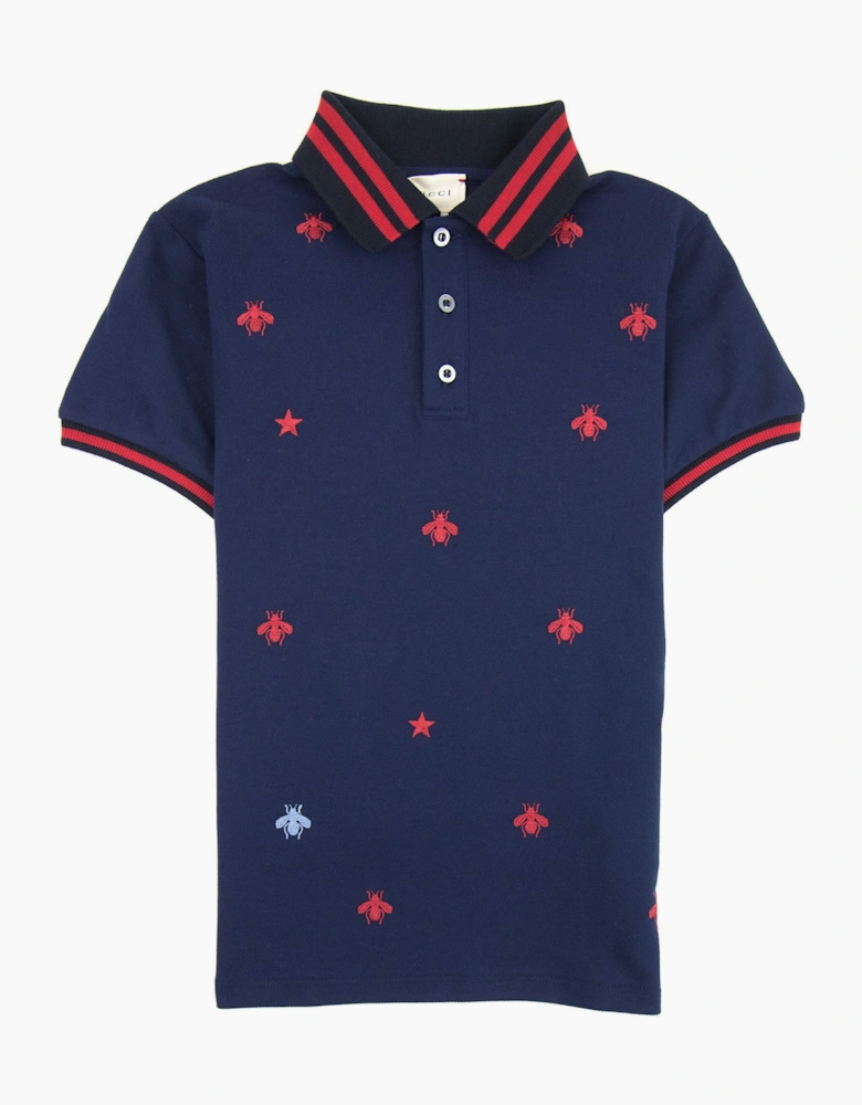 Gucci Junior Bees And Stars Polo Shirt Navy 4585