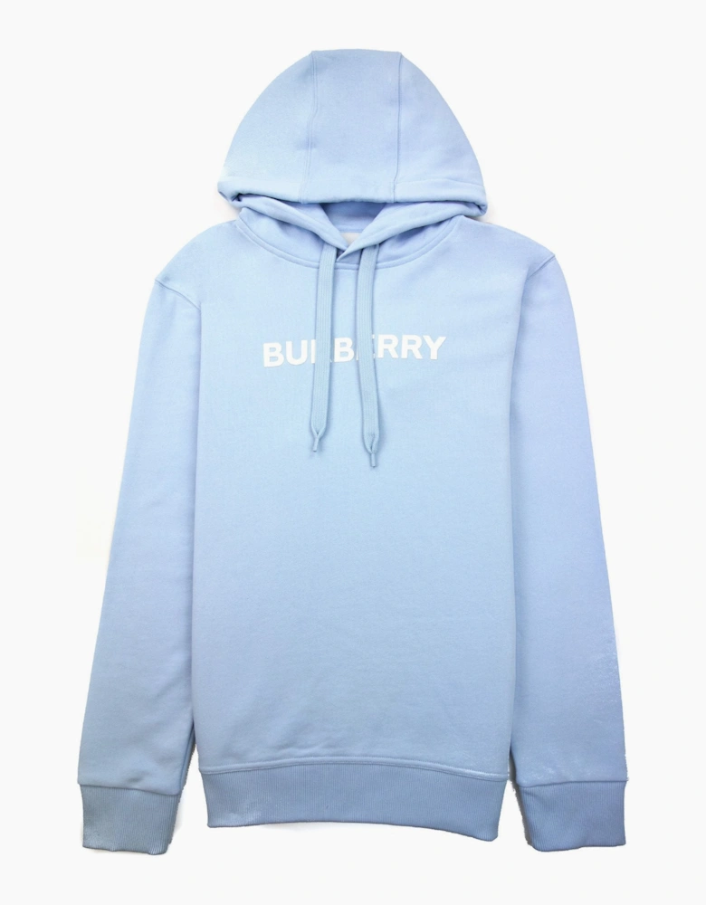 Burberry Logo Print Cotton Hoodied Sweatshirt Pale Blue