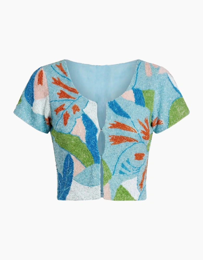 Maya Petal Blue Hand Beaded Top Multi Colour Oceanus x By Poppy