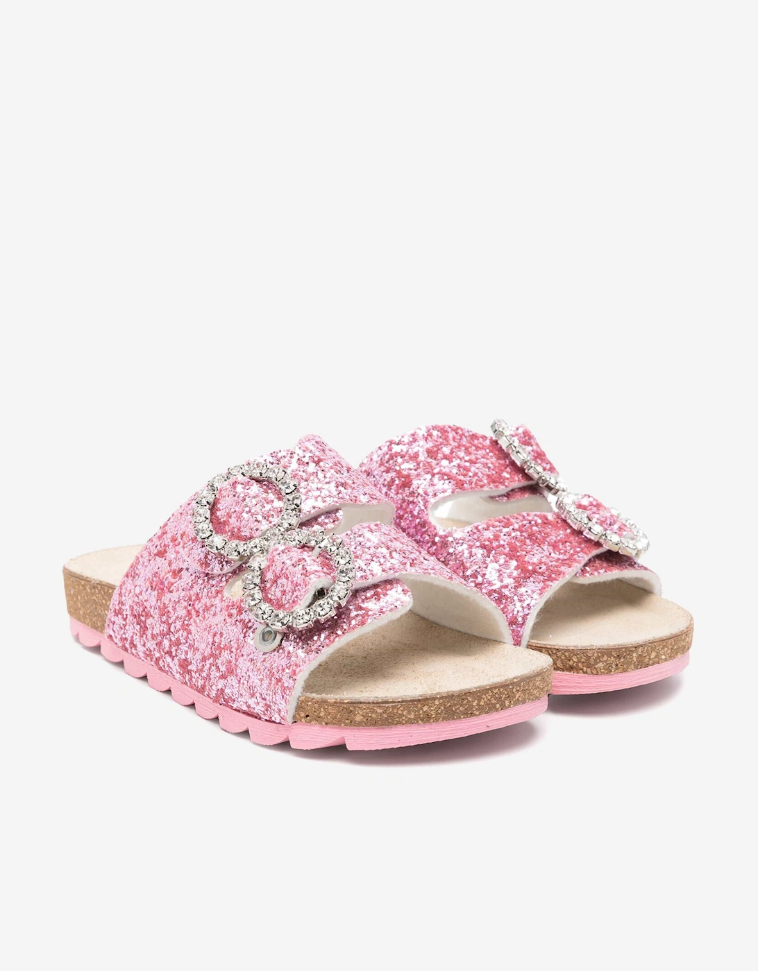 Monnalisa Girls Jewel Buckle Glitter Sandals in Pink
