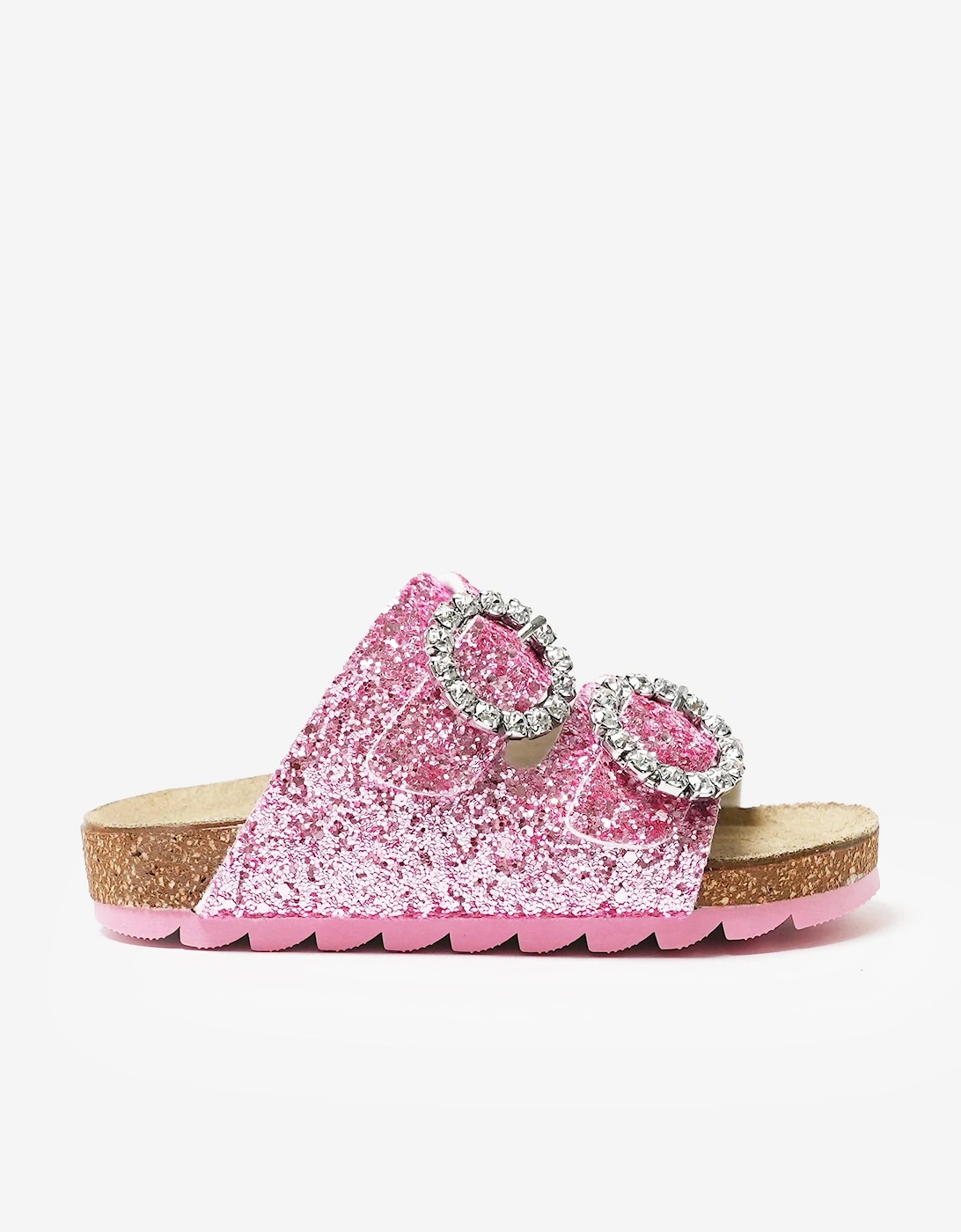 Monnalisa Girls Jewel Buckle Glitter Sandals in Pink, 6 of 5