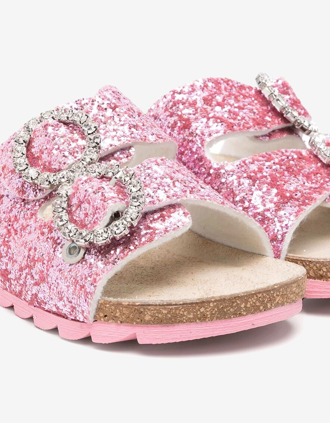 Monnalisa Girls Jewel Buckle Glitter Sandals in Pink
