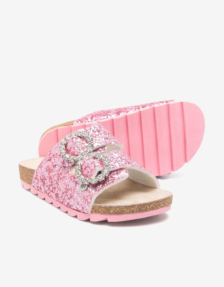 Monnalisa Girls Jewel Buckle Glitter Sandals in Pink