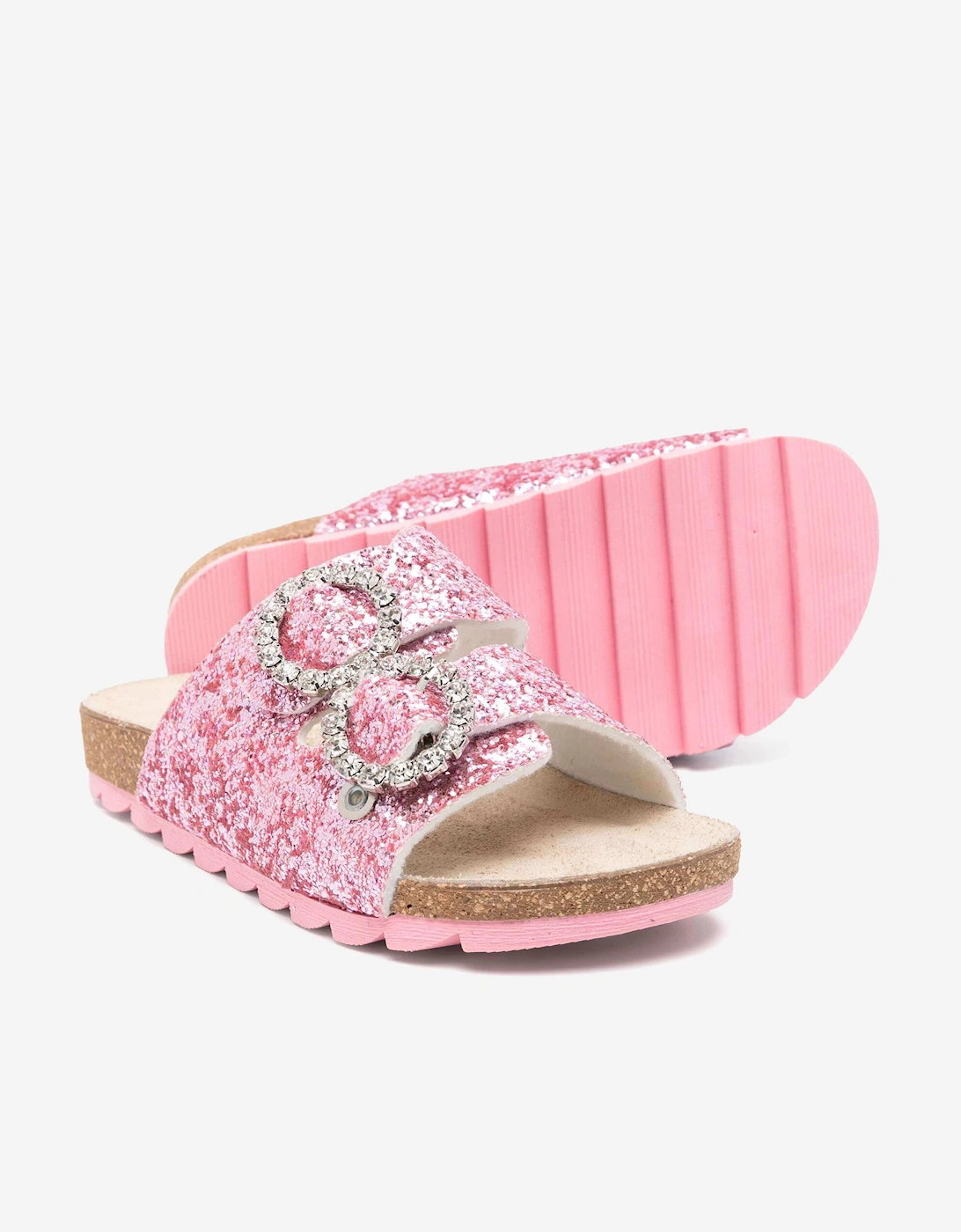 Monnalisa Girls Jewel Buckle Glitter Sandals in Pink