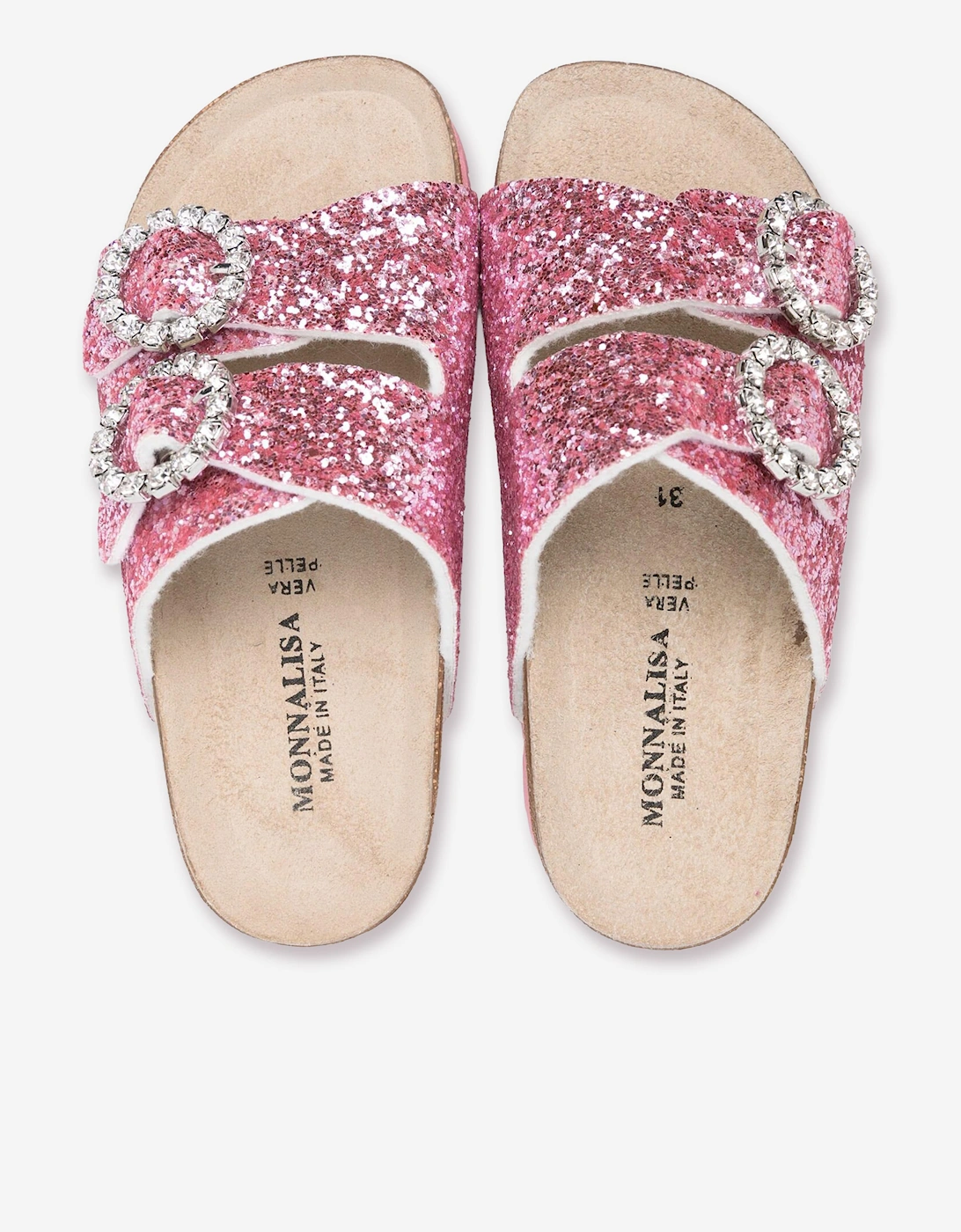 Monnalisa Girls Jewel Buckle Glitter Sandals in Pink