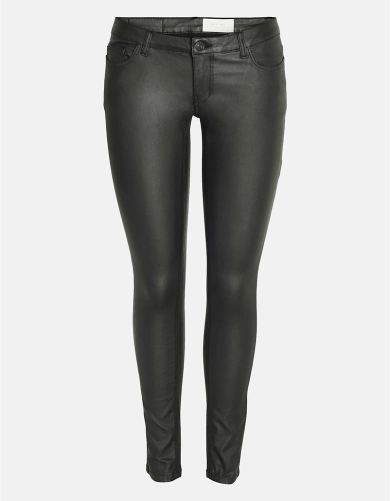 Coated Solid Patterned Five Pocket Pants