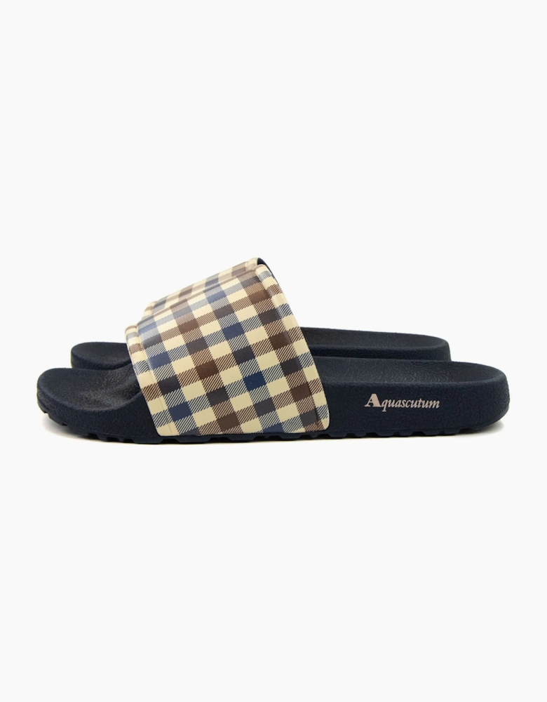 Aquascutum Beach Check Sliders Navy