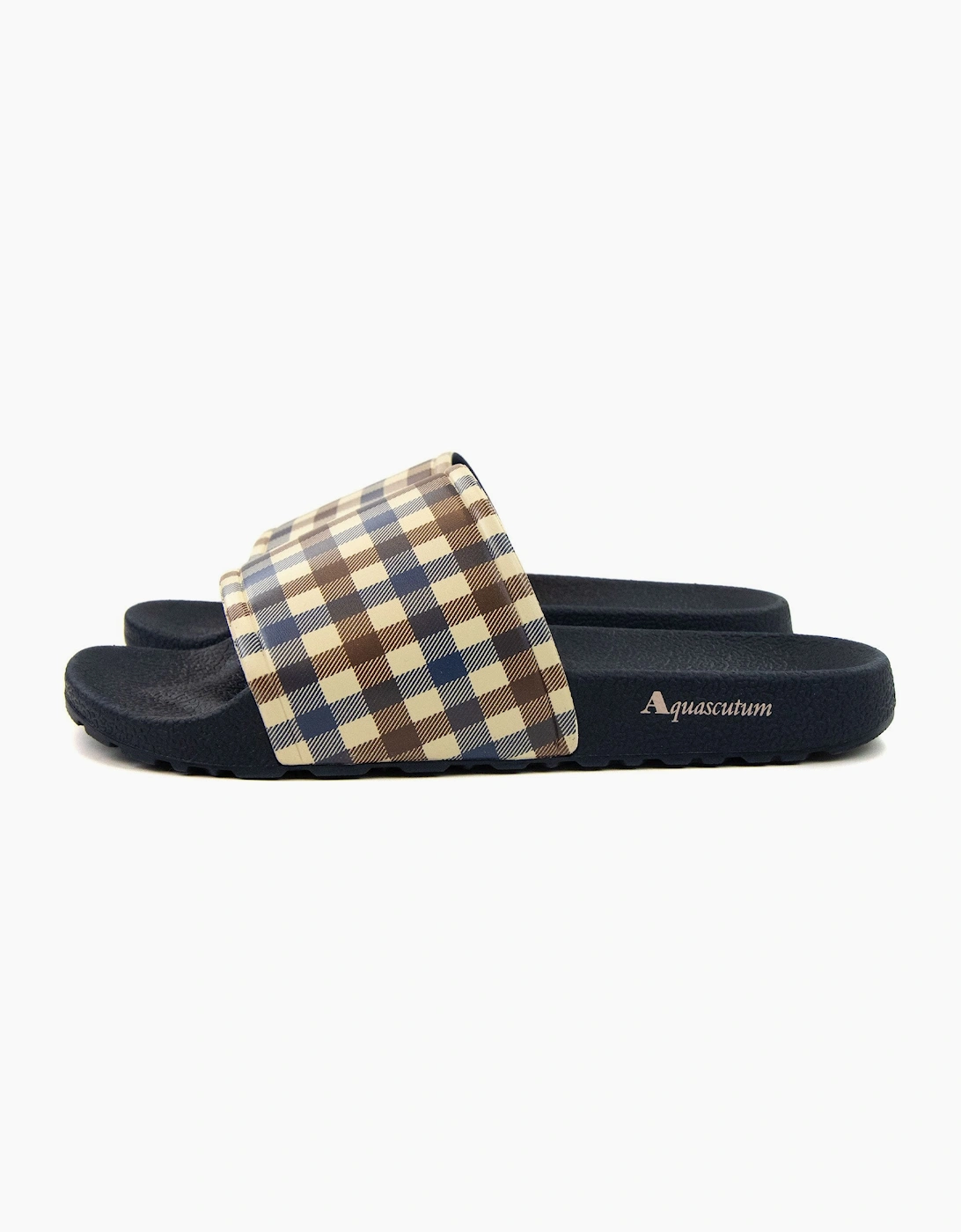 Aquascutum Beach Check Sliders Navy