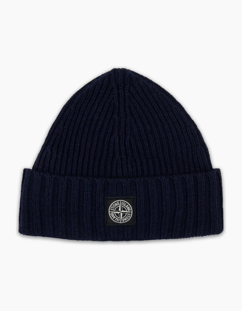 Stone Island Junior N03z3 Wool Ribbed Beanie Navy Blue V0020