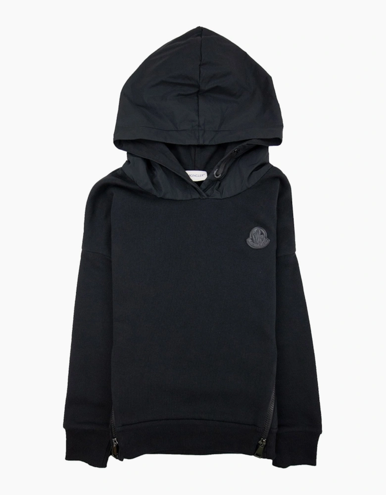 Moncler Junior Front Zip Logo Hoodied Sweatshirt Black 999
