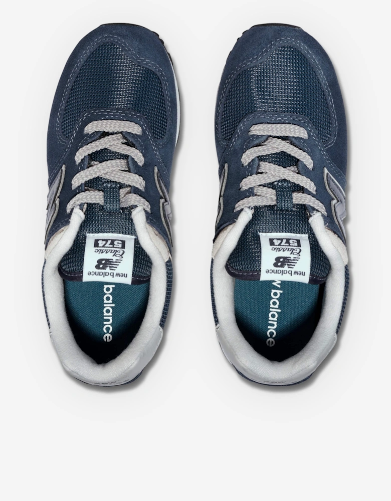 New Balance Kids 574 Lace Up Logo Trainers in Navy