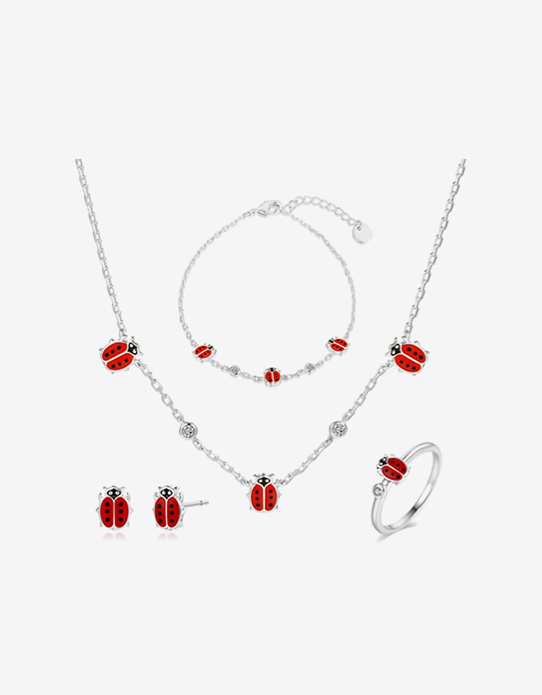 Secret Spoils Girls Red Ladybird 5 Piece Jewellery Set in Silver (40cm)