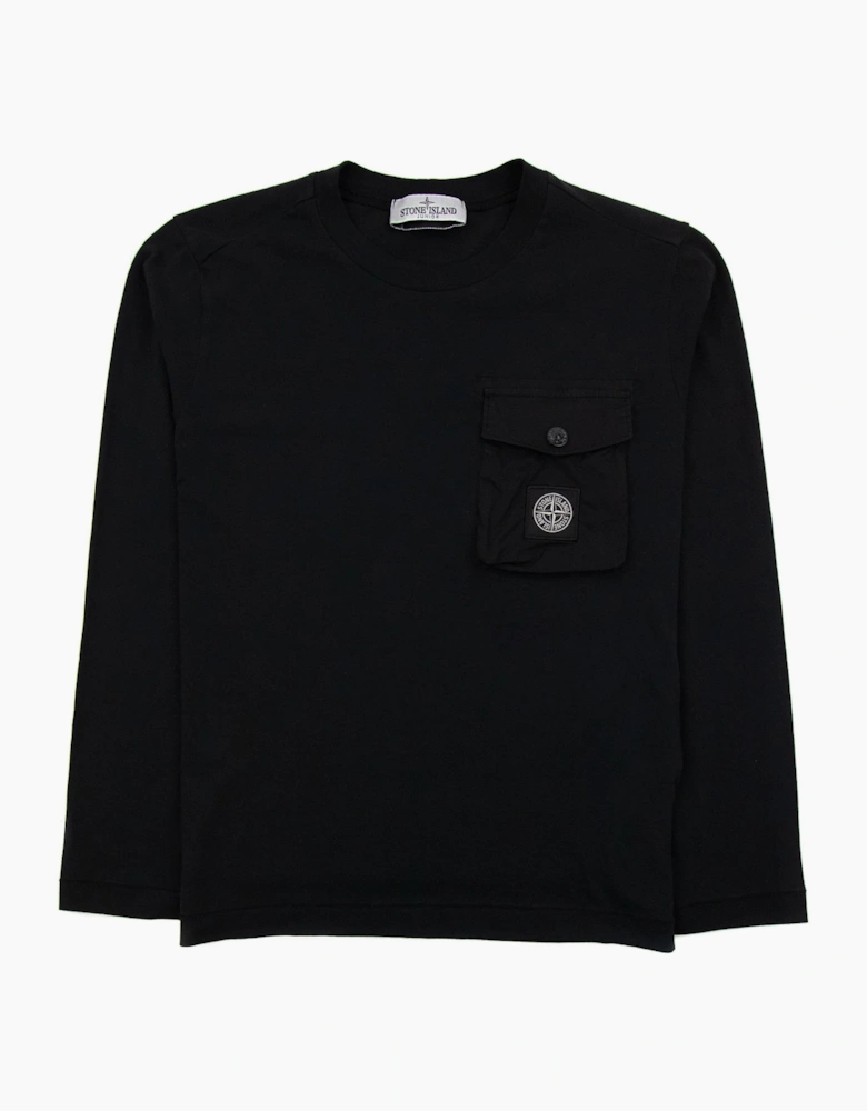 Stone Island Junior 20347 Pocket Logo Long Sleeve T Shirt Black Voo29