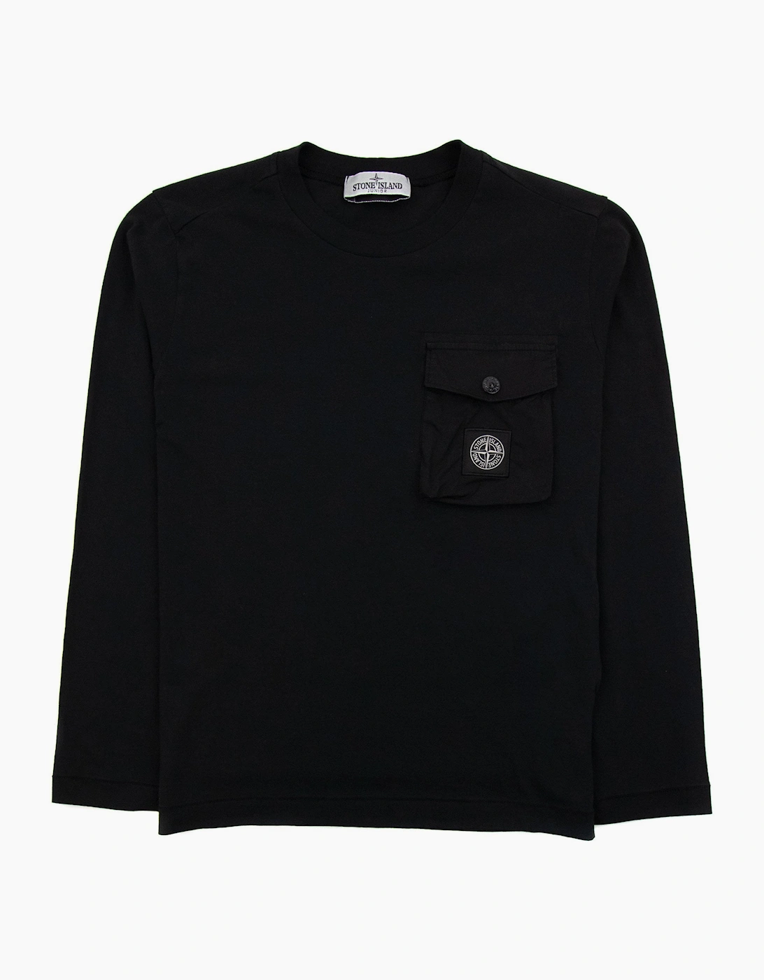 Stone Island Junior 20347 Pocket Logo Long Sleeve T Shirt Black Voo29