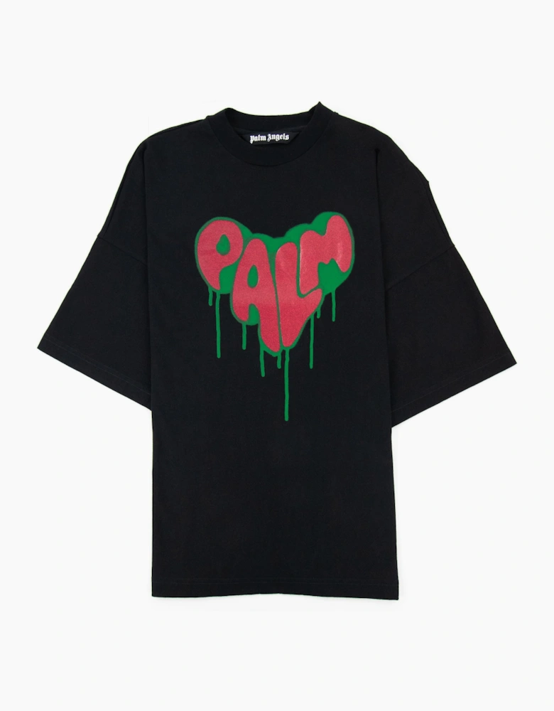 Palm Angels Spray Heart Loose T Shirt Black Fuchsia