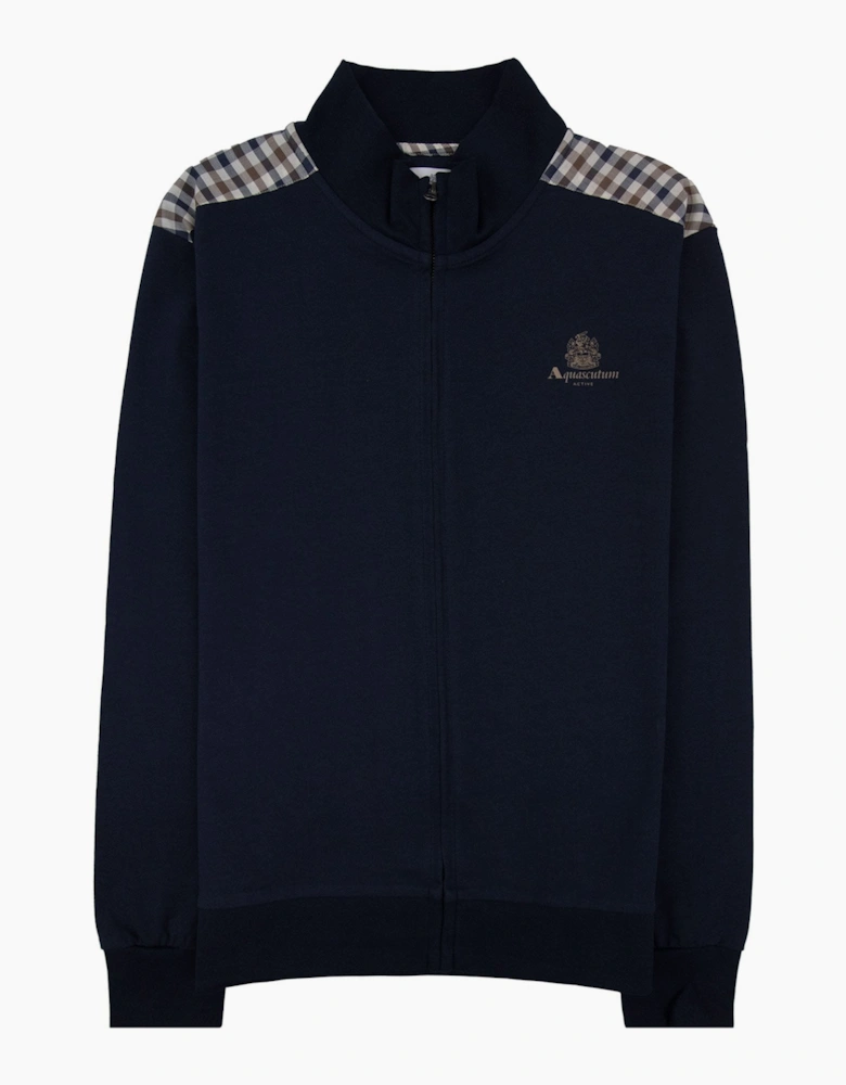 Aquascutum Full Zip Club Check Mockneck Sweatshirt Navy 11