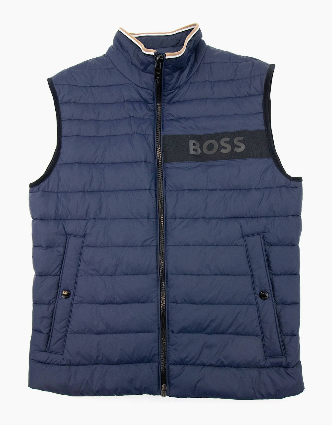 Hugo Boss Water-repellent Padded Gilet With 3d Logo Tape Navy